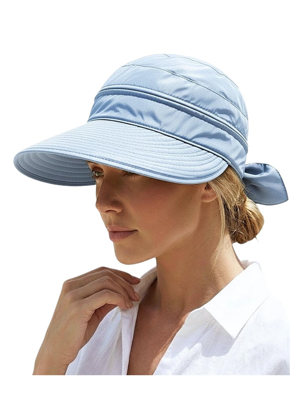 2-in-1 Women’s Sun Visor Sun Hat Zipper Off Ponytail | Light Blue | Size OS